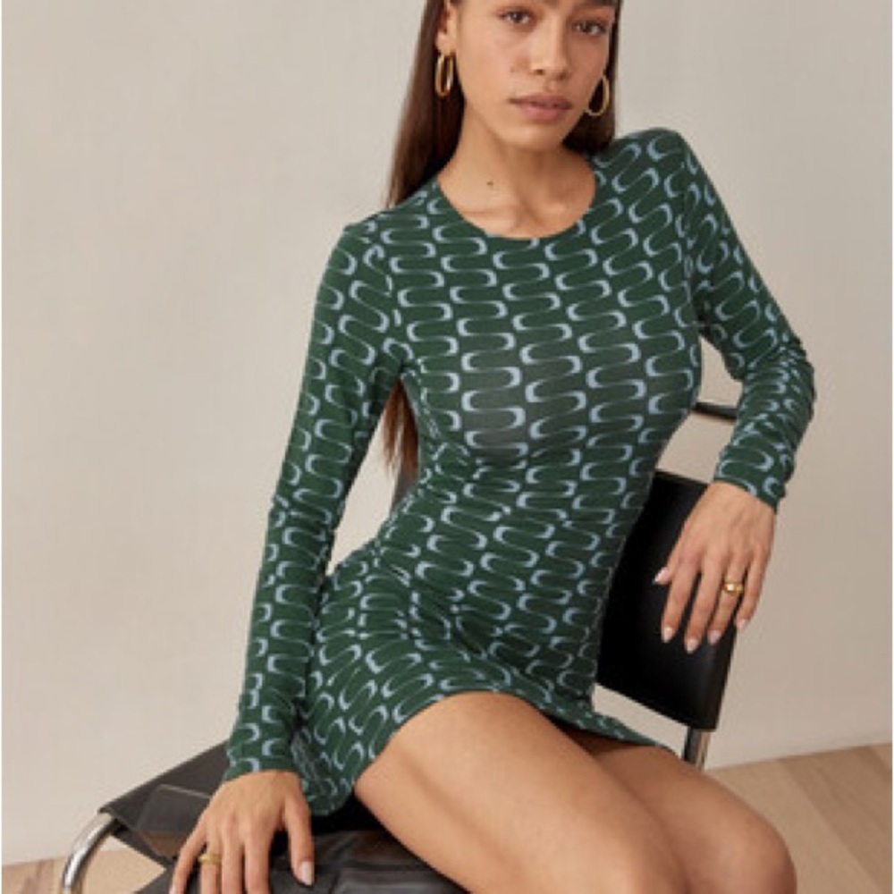 Green Patterned Long Sleeve Dress